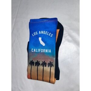 Rock Em LosAngeles California Sunset Palm Trees Crew Socks Blue Orange Mens L/XL